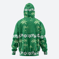 Green Hawaii Palm Tree Hibiscus Zip Hoodie Fantasy Summer Vibe