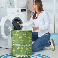 Olive Green Hawaii Palm Tree Hibiscus Laundry Basket Fantasy Summer Vibe LT01 - Polynesian Pride