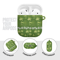 Olive Green Hawaii Palm Tree Hibiscus AirPods Case Fantasy Summer Vibe