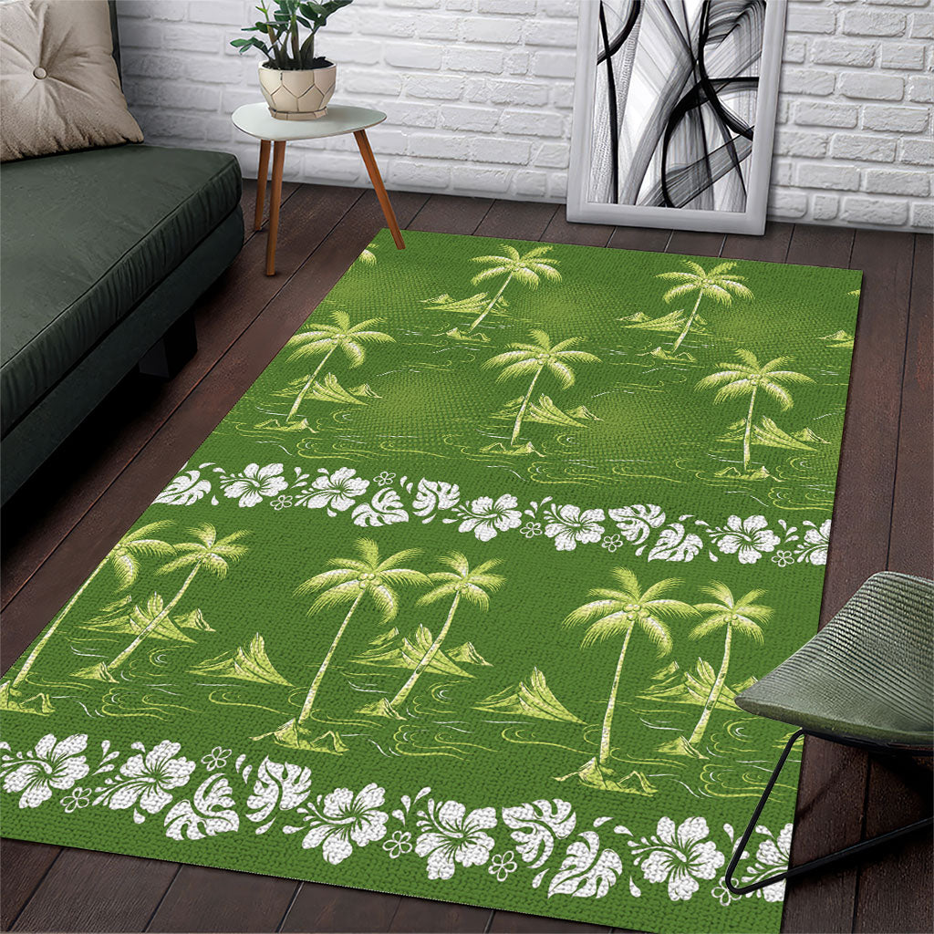 Olive Green Hawaii Palm Tree Hibiscus Area Rug Fantasy Summer Vibe