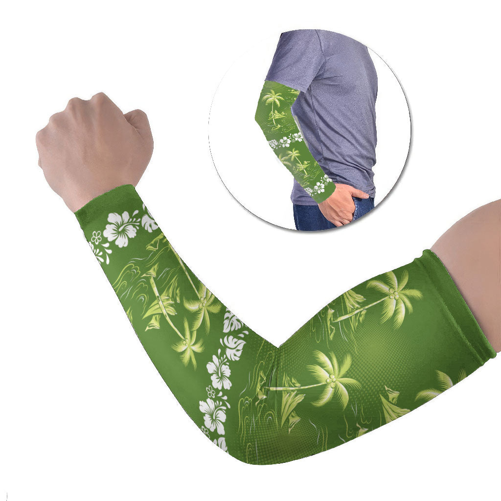 Olive Green Hawaii Palm Tree Hibiscus Arm Sleeves Fantasy Summer Vibe