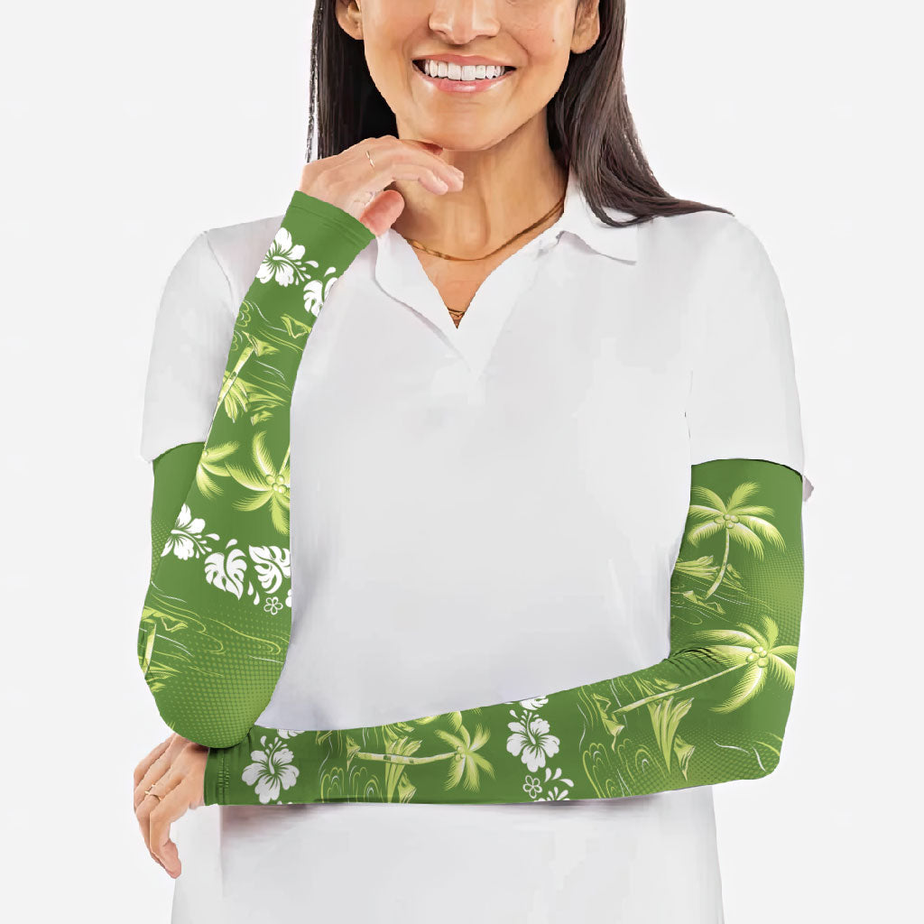 Olive Green Hawaii Palm Tree Hibiscus Arm Sleeves Fantasy Summer Vibe