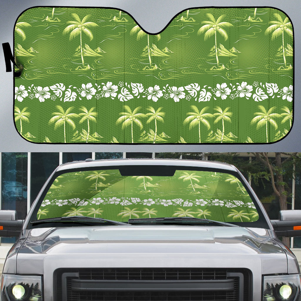 Olive Green Hawaii Palm Tree Hibiscus Auto Sun Shade Fantasy Summer Vibe