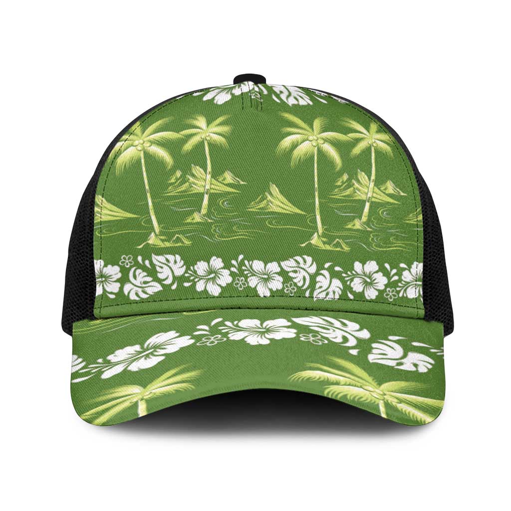 Olive Green Hawaii Palm Tree Hibiscus Baseball Net Cap Fantasy Summer Vibe