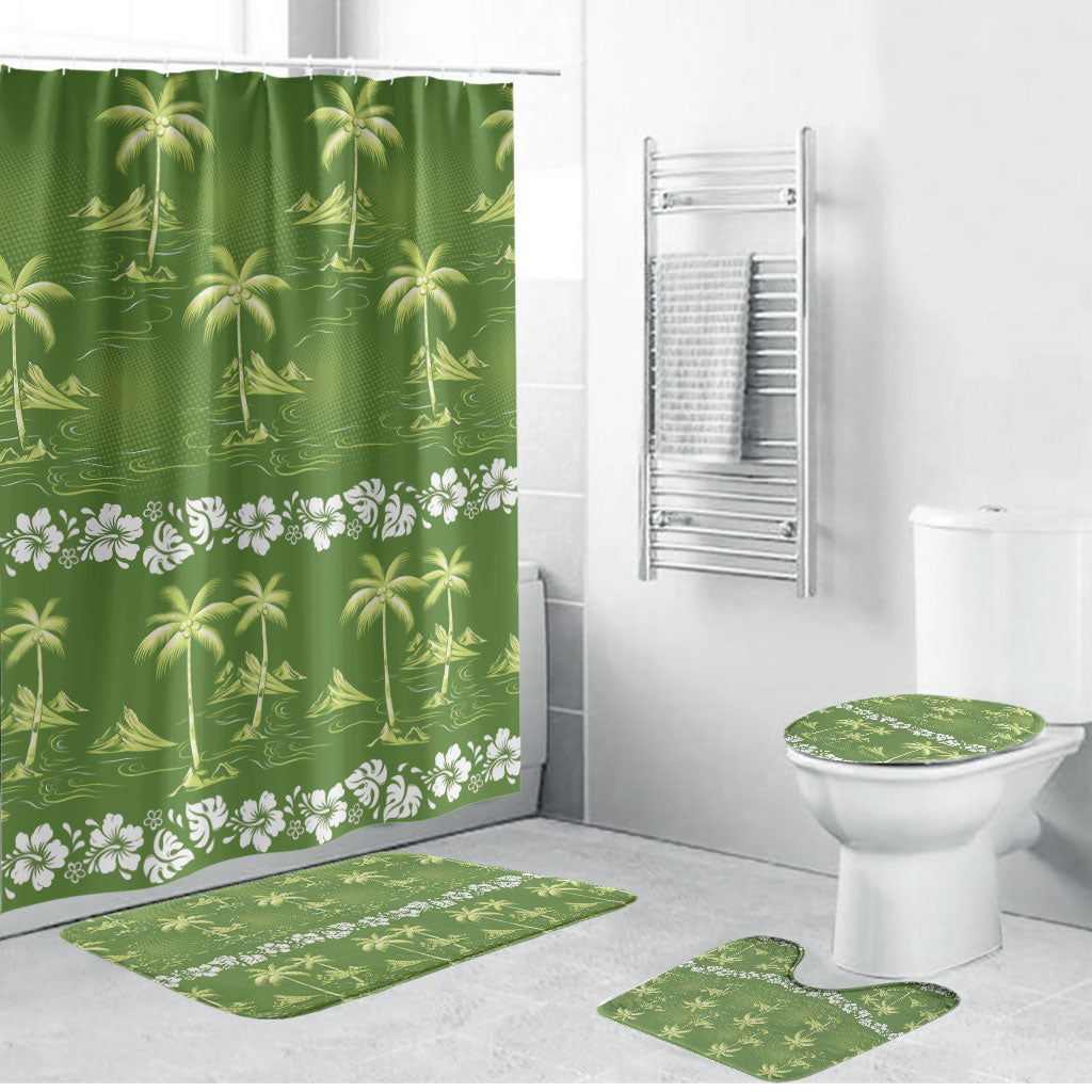 Olive Green Hawaii Palm Tree Hibiscus Bathroom Set Fantasy Summer Vibe