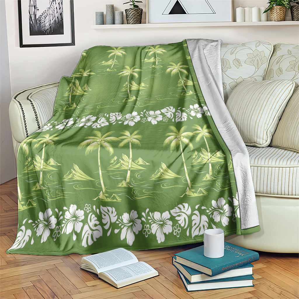 Olive Green Hawaii Palm Tree Hibiscus Blanket Fantasy Summer Vibe