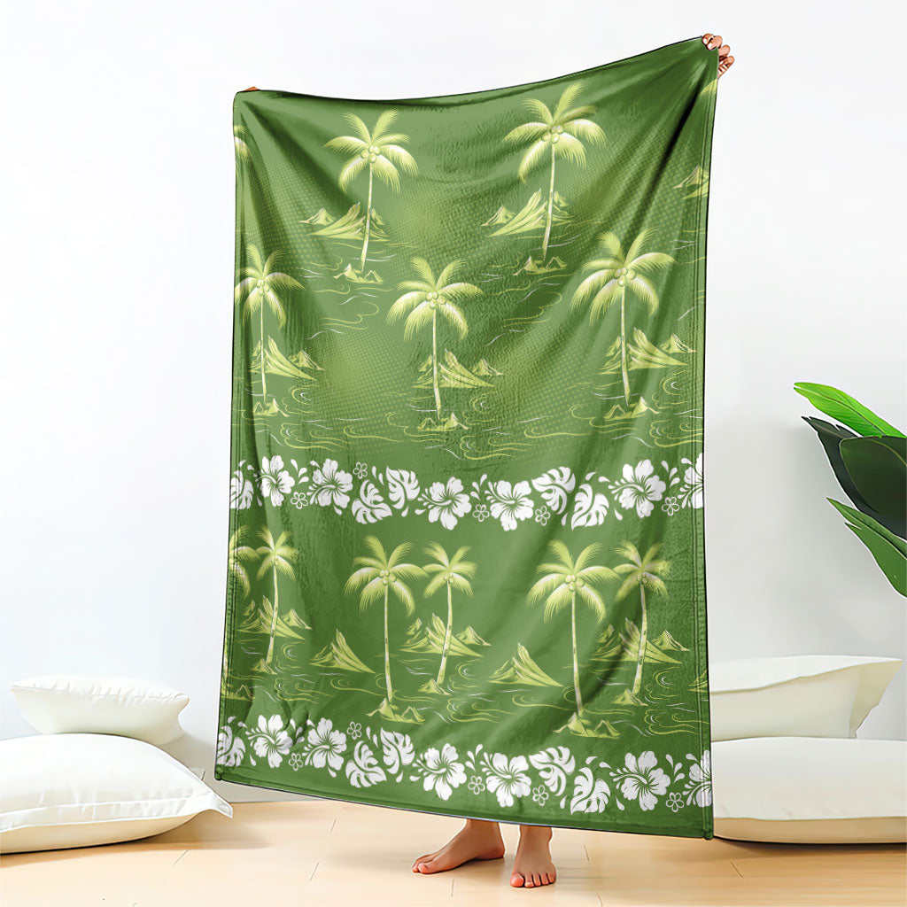Olive Green Hawaii Palm Tree Hibiscus Blanket Fantasy Summer Vibe LT01 - Polynesian Pride