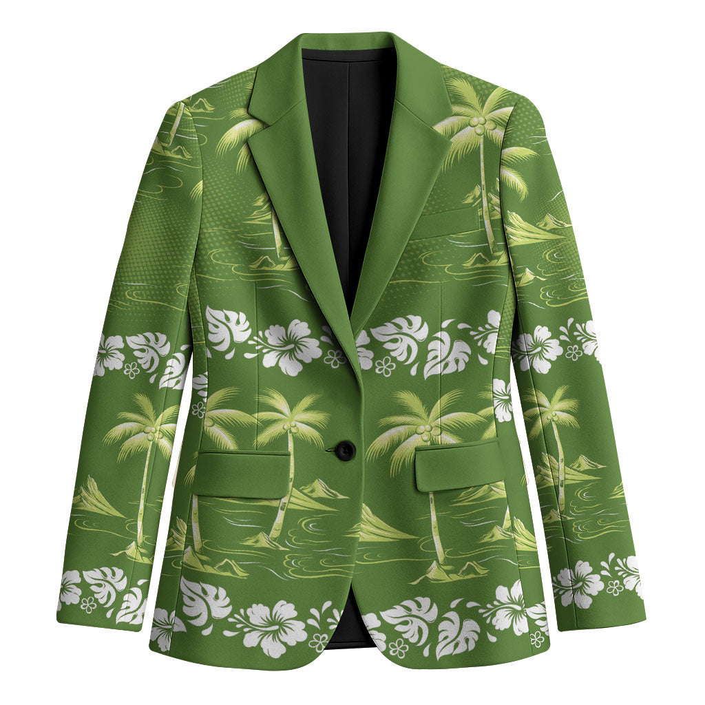 Olive Green Hawaii Palm Tree Hibiscus Blazer Fantasy Summer Vibe