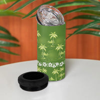 Olive Green Hawaii Palm Tree Hibiscus 4 in 1 Can Cooler Tumbler Fantasy Summer Vibe