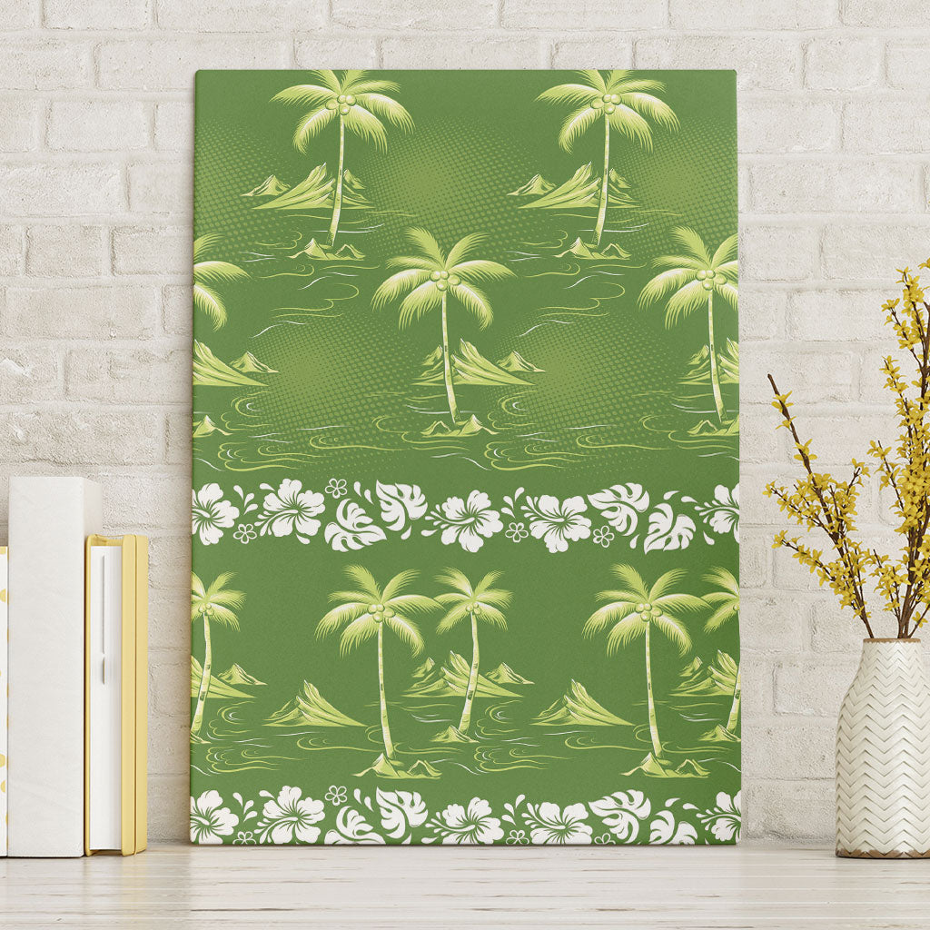Olive Green Hawaii Palm Tree Hibiscus Canvas Wall Art Fantasy Summer Vibe