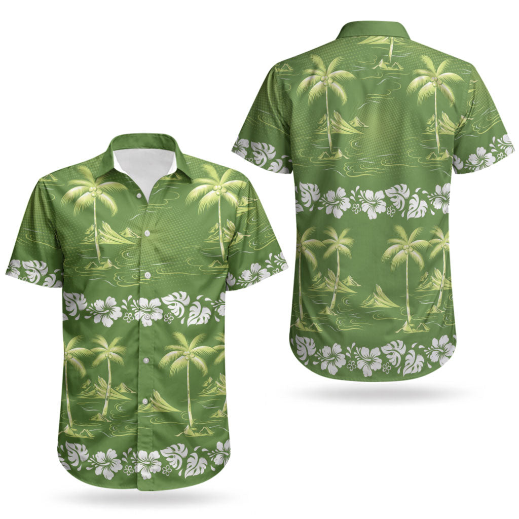Olive Green Hawaii Palm Tree Hibiscus Couples Matching Mermaid Dress and Hawaiian Shirt Fantasy Summer Vibe LT01 - Polynesian Pride