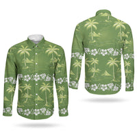 Olive Green Hawaii Palm Tree Hibiscus Couples Matching Off Shoulder Short Dress and Long Sleeve Button Shirt Fantasy Summer Vibe LT01 - Polynesian Pride