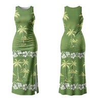 Olive Green Hawaii Palm Tree Hibiscus Couples Matching Tank Maxi Dress and Long Sleeve Button Shirt Fantasy Summer Vibe LT01 - Polynesian Pride