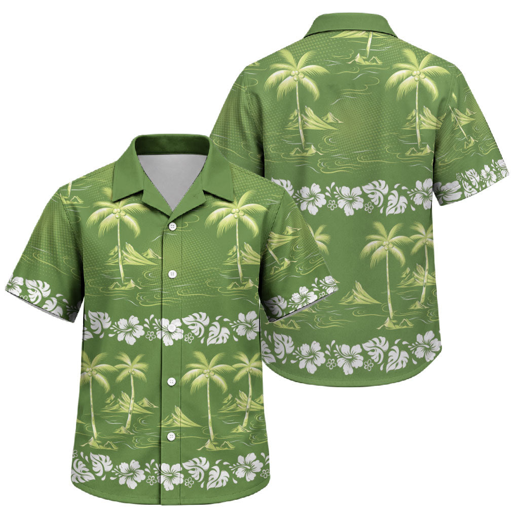 Olive Green Hawaii Palm Tree Hibiscus Family Matching Puletasi and Hawaiian Shirt Fantasy Summer Vibe LT01 Son's Shirt Olive - Polynesian Pride