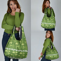 Olive Green Hawaii Palm Tree Hibiscus Grocery Bag Fantasy Summer Vibe