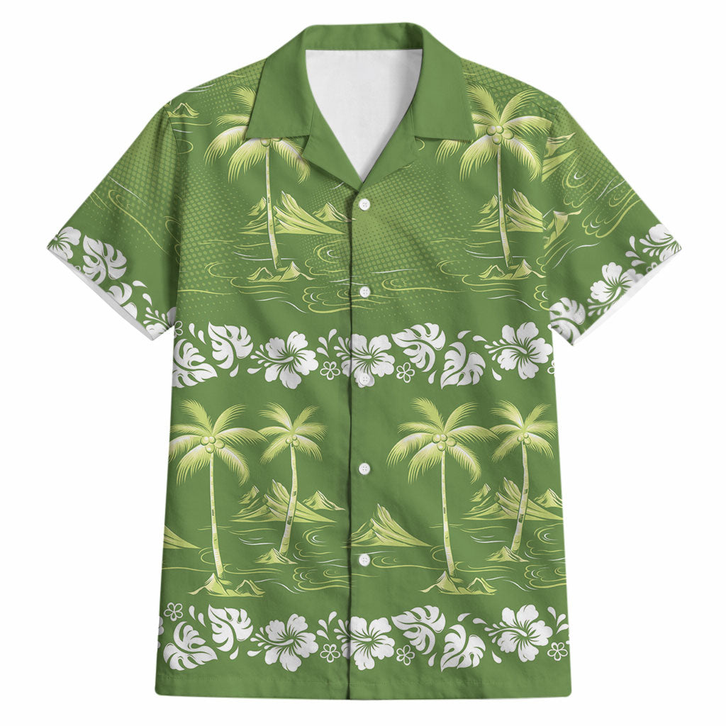 Olive Green Hawaii Palm Tree Hibiscus Hawaiian Shirt Fantasy Summer Vibe LT01 Olive - Polynesian Pride