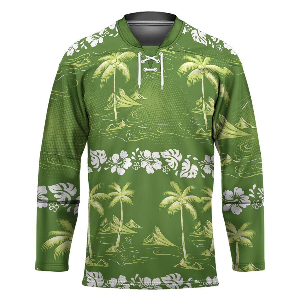 Olive Green Hawaii Palm Tree Hibiscus Hockey Jersey Fantasy Summer Vibe LT01 Unisex Olive - Polynesian Pride