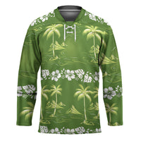 Olive Green Hawaii Palm Tree Hibiscus Hockey Jersey Fantasy Summer Vibe LT01 Unisex Olive - Polynesian Pride