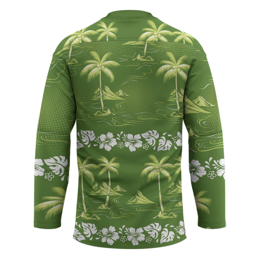 Olive Green Hawaii Palm Tree Hibiscus Hockey Jersey Fantasy Summer Vibe LT01 - Polynesian Pride