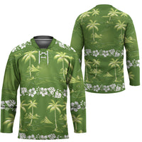 Olive Green Hawaii Palm Tree Hibiscus Hockey Jersey Fantasy Summer Vibe LT01 - Polynesian Pride