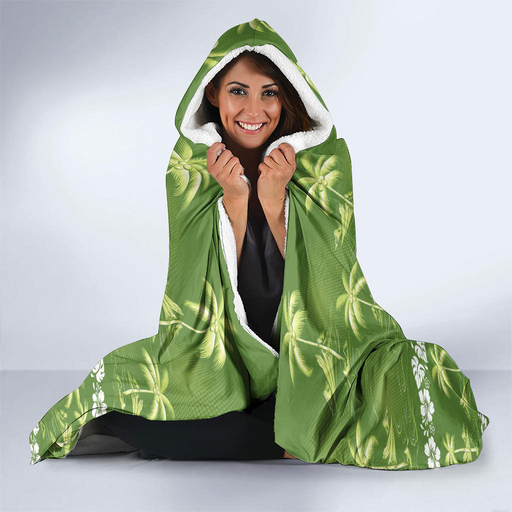 Olive Green Hawaii Palm Tree Hibiscus Hooded Blanket Fantasy Summer Vibe