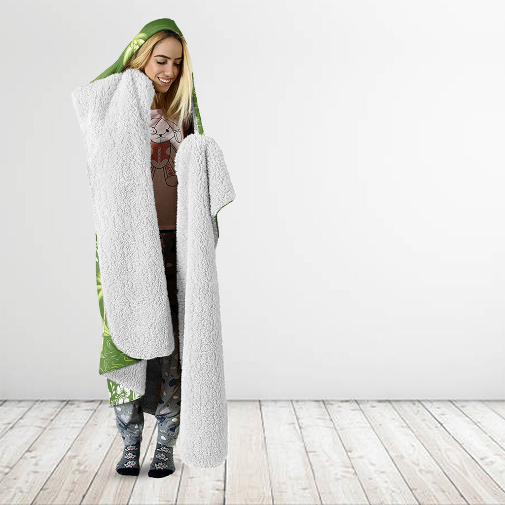 Olive Green Hawaii Palm Tree Hibiscus Hooded Blanket Fantasy Summer Vibe