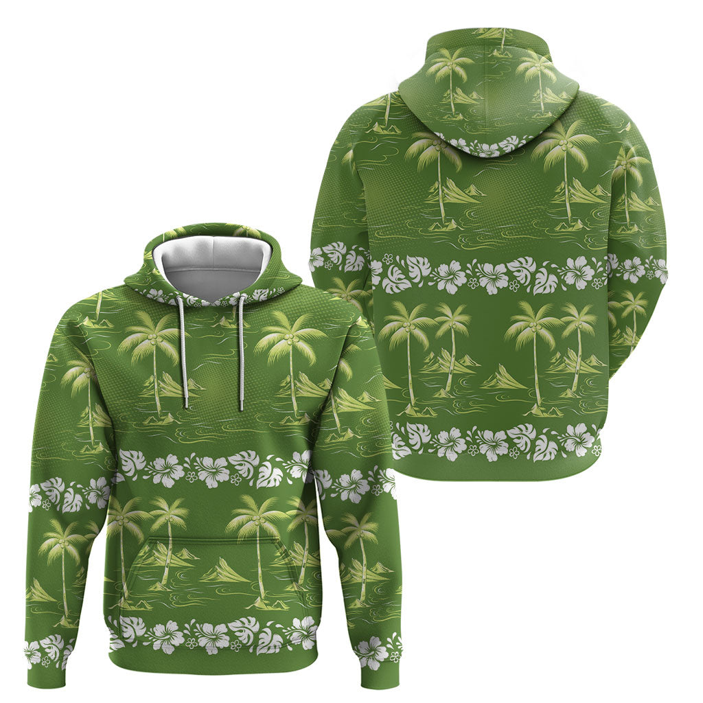 Olive Green Hawaii Palm Tree Hibiscus Hoodie Fantasy Summer Vibe LT01 - Polynesian Pride