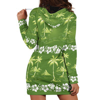 Olive Green Hawaii Palm Tree Hibiscus Hoodie Dress Fantasy Summer Vibe