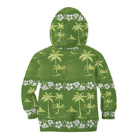 Olive Green Hawaii Palm Tree Hibiscus Kid Hoodie Fantasy Summer Vibe LT01 - Polynesian Pride