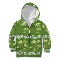 Olive Green Hawaii Palm Tree Hibiscus Kid Hoodie Fantasy Summer Vibe LT01 Zip Hoodie Olive - Polynesian Pride