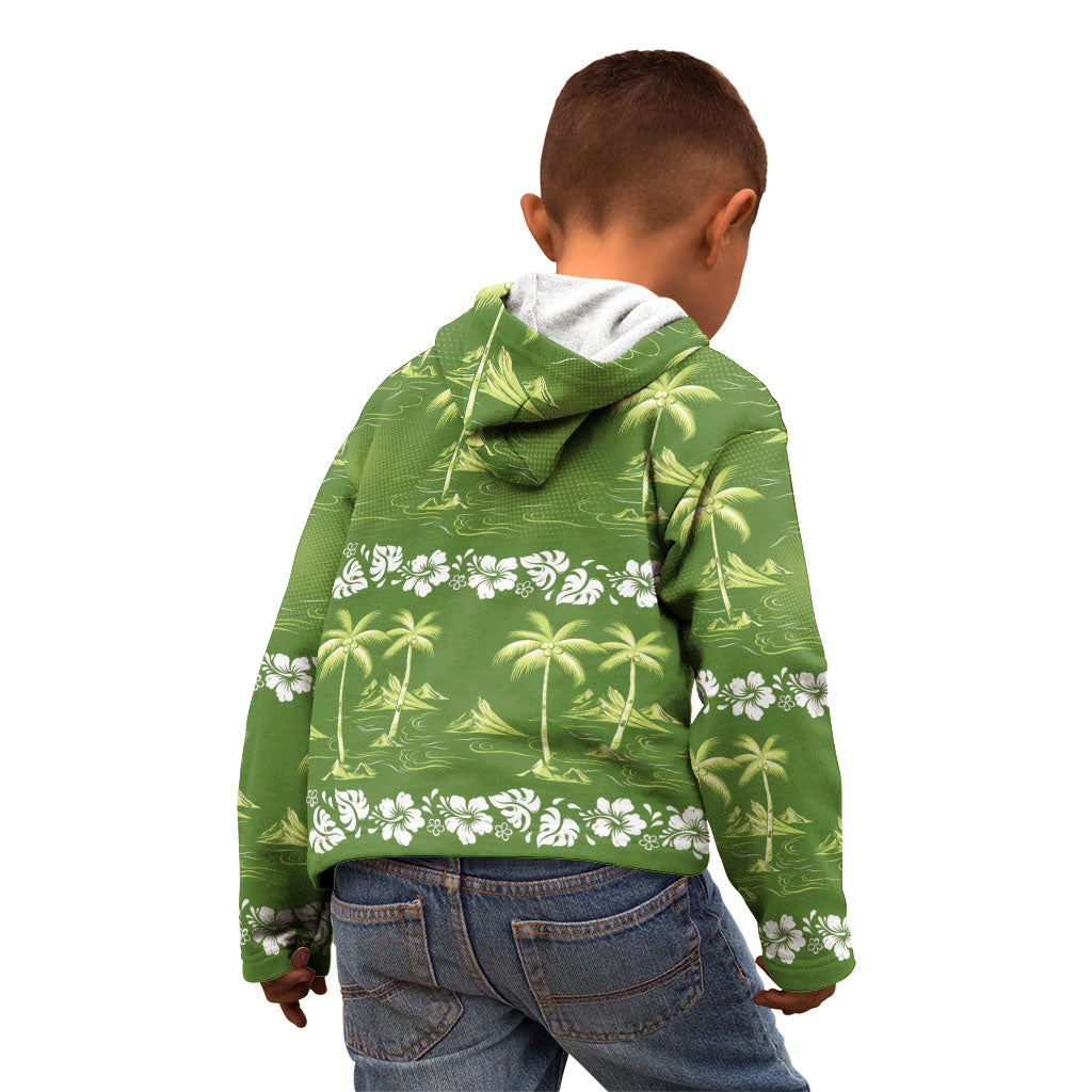 Olive Green Hawaii Palm Tree Hibiscus Kid Hoodie Fantasy Summer Vibe LT01 - Polynesian Pride