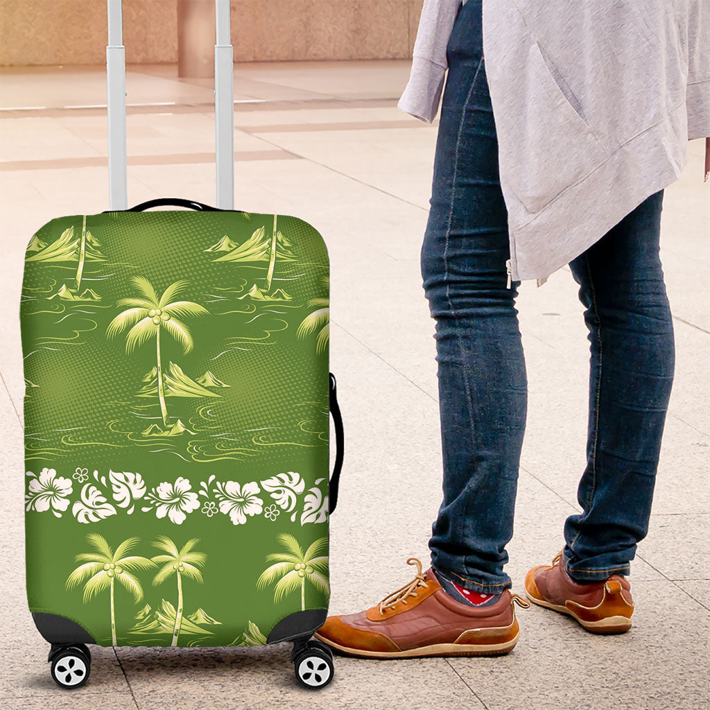 Olive Green Hawaii Palm Tree Hibiscus Luggage Cover Fantasy Summer Vibe LT01 Olive - Polynesian Pride