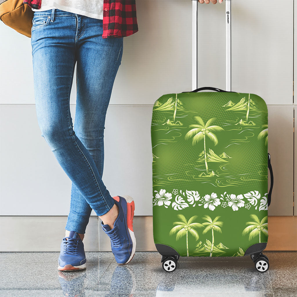 Olive Green Hawaii Palm Tree Hibiscus Luggage Cover Fantasy Summer Vibe LT01 - Polynesian Pride