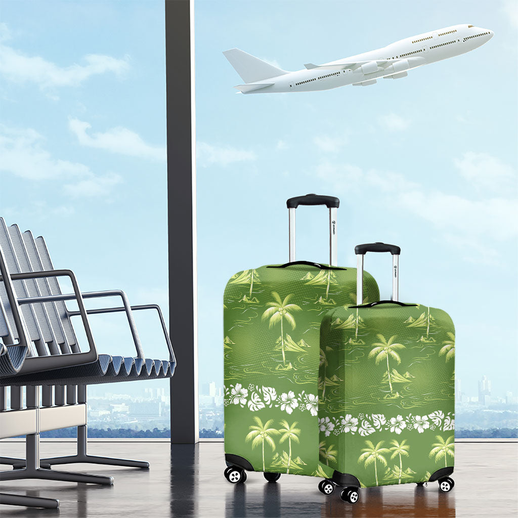 Olive Green Hawaii Palm Tree Hibiscus Luggage Cover Fantasy Summer Vibe LT01 - Polynesian Pride