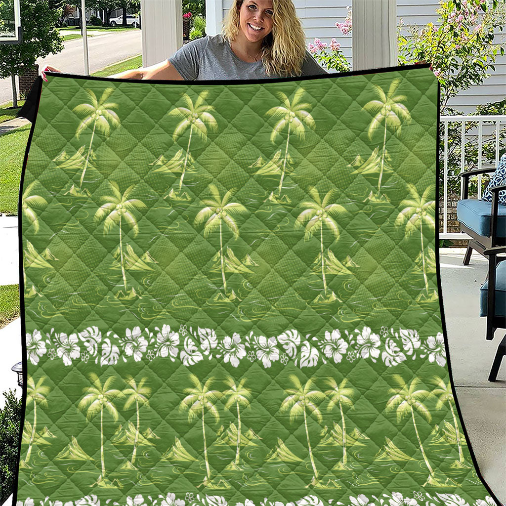 Olive Green Hawaii Palm Tree Hibiscus Quilt Fantasy Summer Vibe