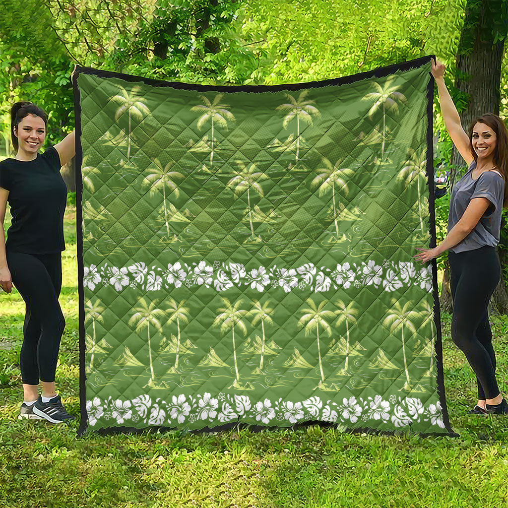 Olive Green Hawaii Palm Tree Hibiscus Quilt Fantasy Summer Vibe