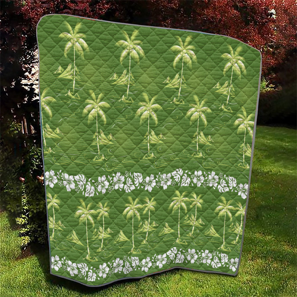 Olive Green Hawaii Palm Tree Hibiscus Quilt Fantasy Summer Vibe