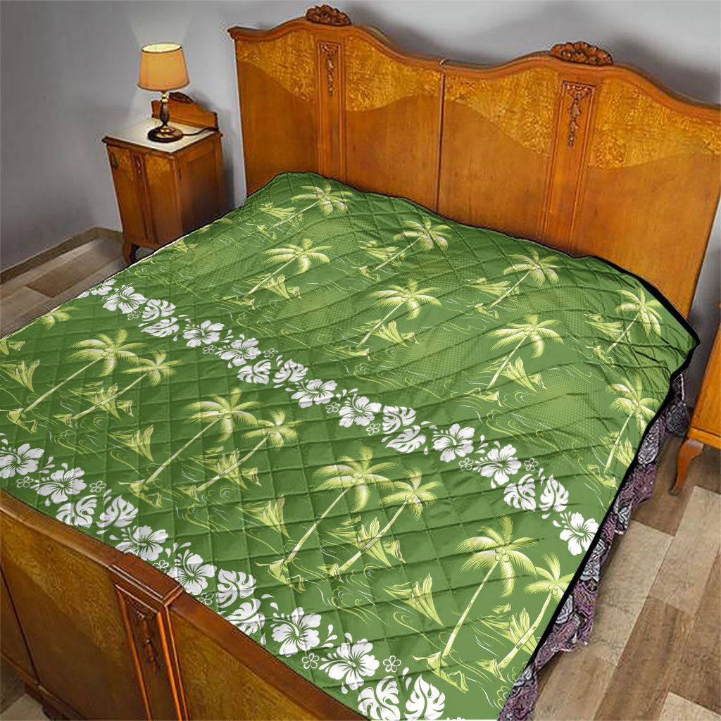 Olive Green Hawaii Palm Tree Hibiscus Quilt Fantasy Summer Vibe