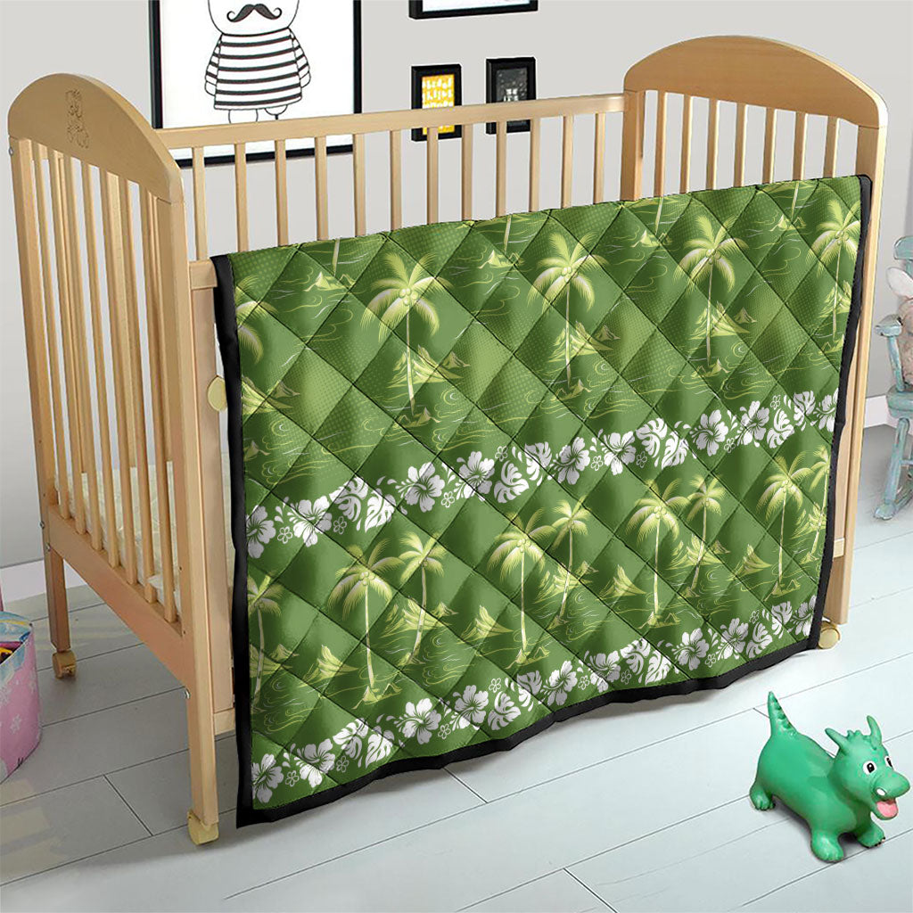 Olive Green Hawaii Palm Tree Hibiscus Quilt Fantasy Summer Vibe