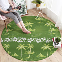 Olive Green Hawaii Palm Tree Hibiscus Round Carpet Fantasy Summer Vibe LT01 - Polynesian Pride