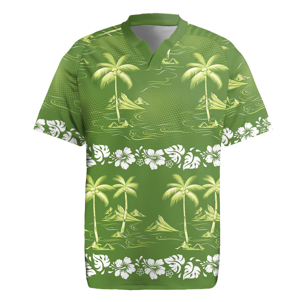 Olive Green Hawaii Palm Tree Hibiscus Rugby Jersey Fantasy Summer Vibe LT01 Olive - Polynesian Pride