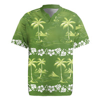 Olive Green Hawaii Palm Tree Hibiscus Rugby Jersey Fantasy Summer Vibe LT01 Olive - Polynesian Pride