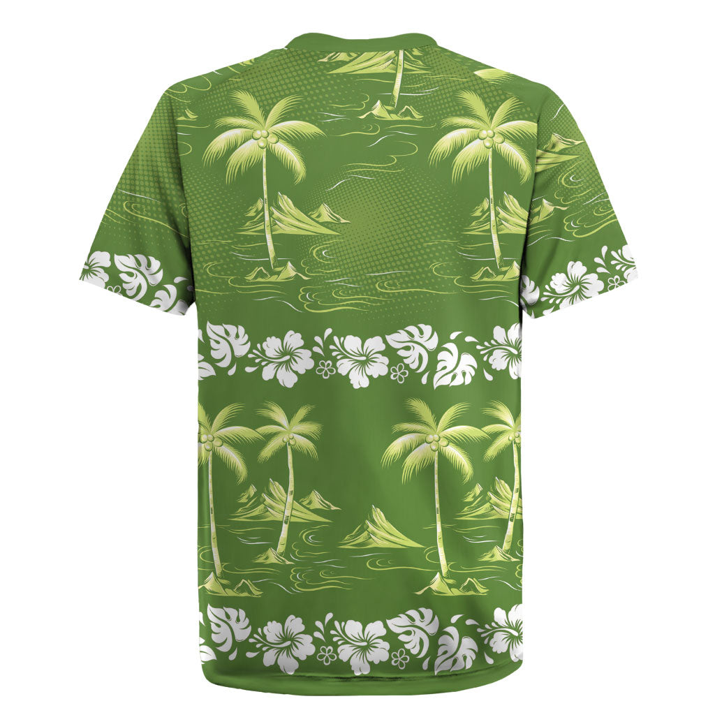 Olive Green Hawaii Palm Tree Hibiscus Rugby Jersey Fantasy Summer Vibe LT01 - Polynesian Pride