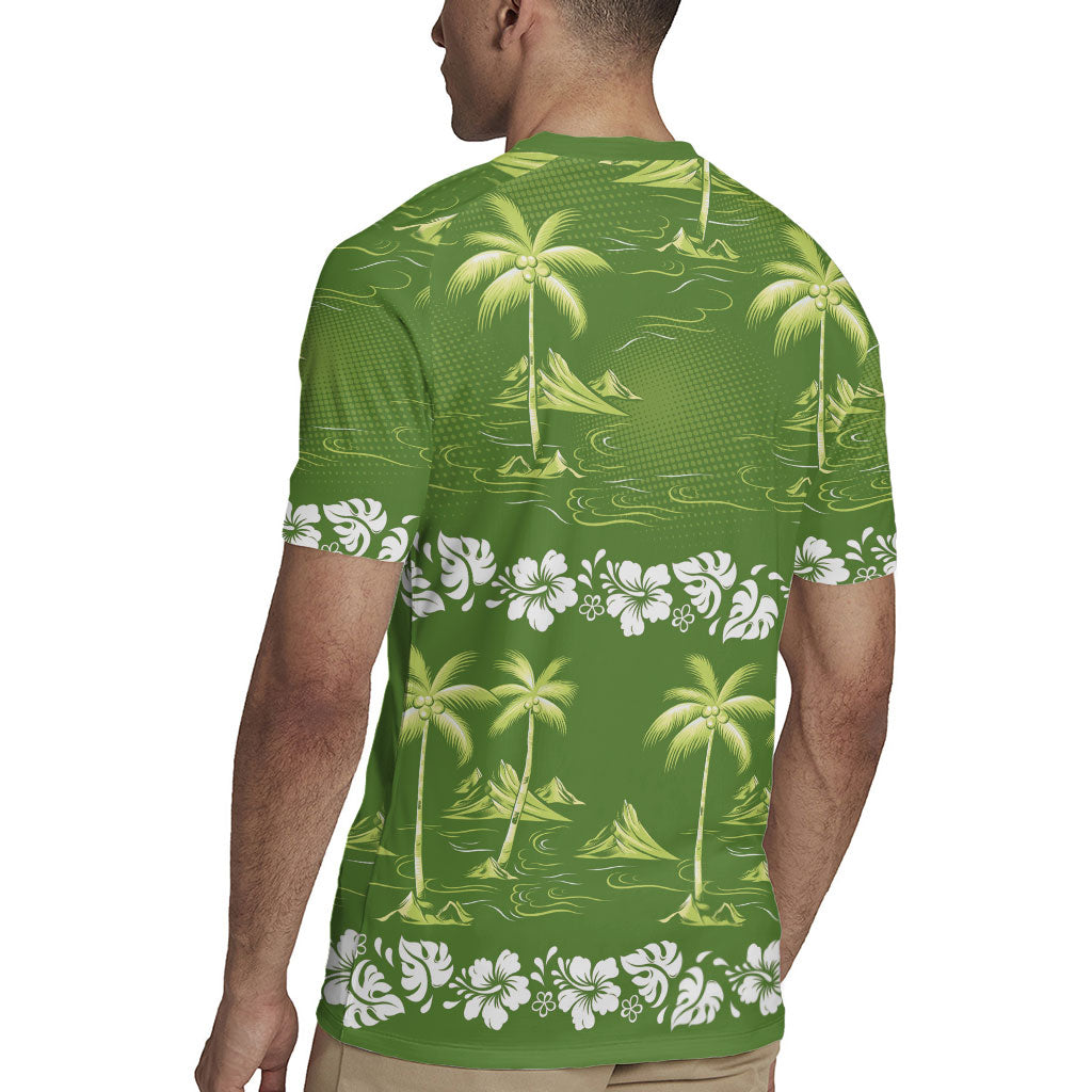 Olive Green Hawaii Palm Tree Hibiscus Rugby Jersey Fantasy Summer Vibe LT01 - Polynesian Pride