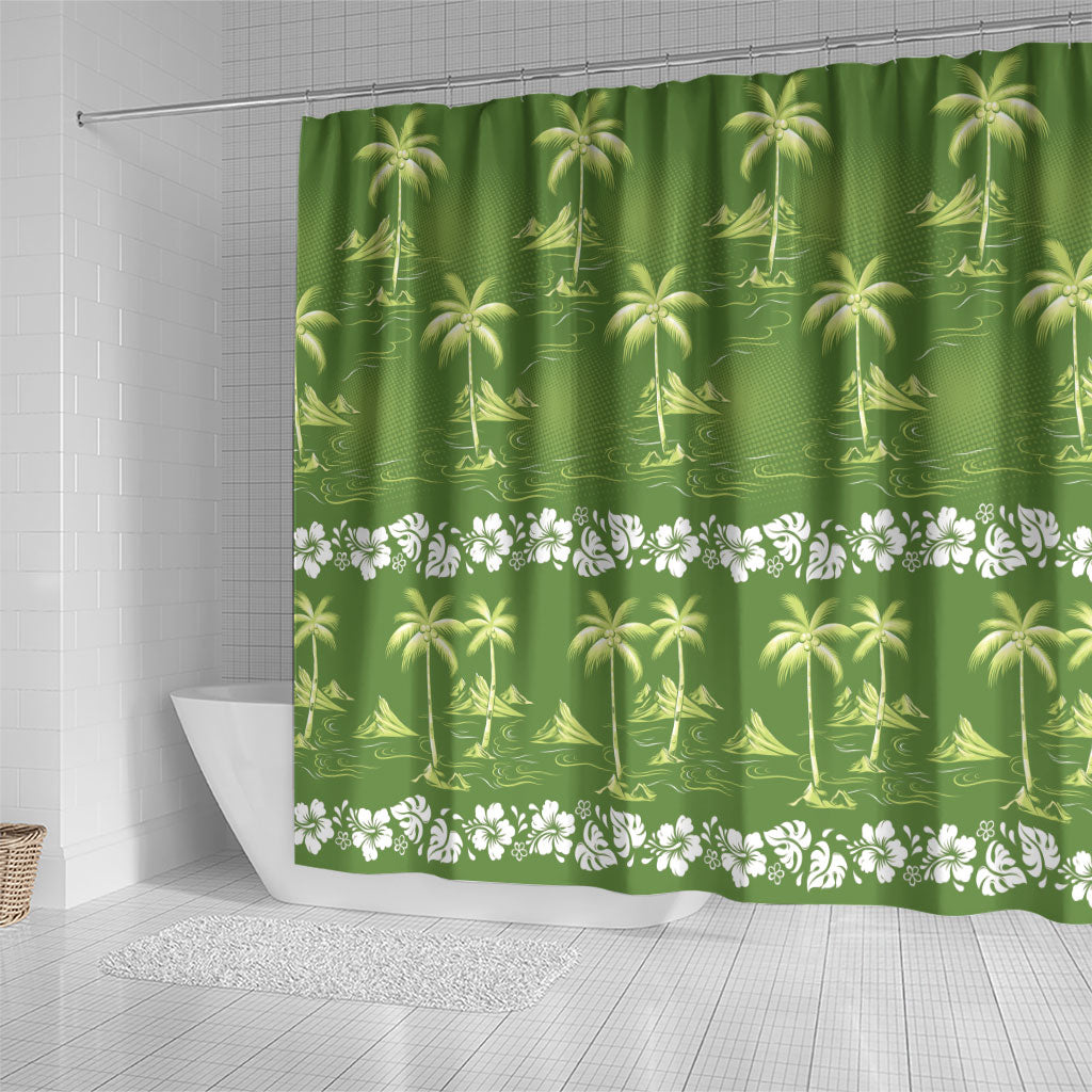 Olive Green Hawaii Palm Tree Hibiscus Shower Curtain Fantasy Summer Vibe