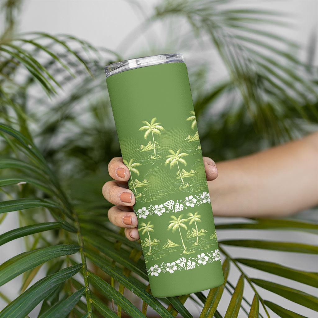 Olive Green Hawaii Palm Tree Hibiscus Skinny Tumbler Fantasy Summer Vibe