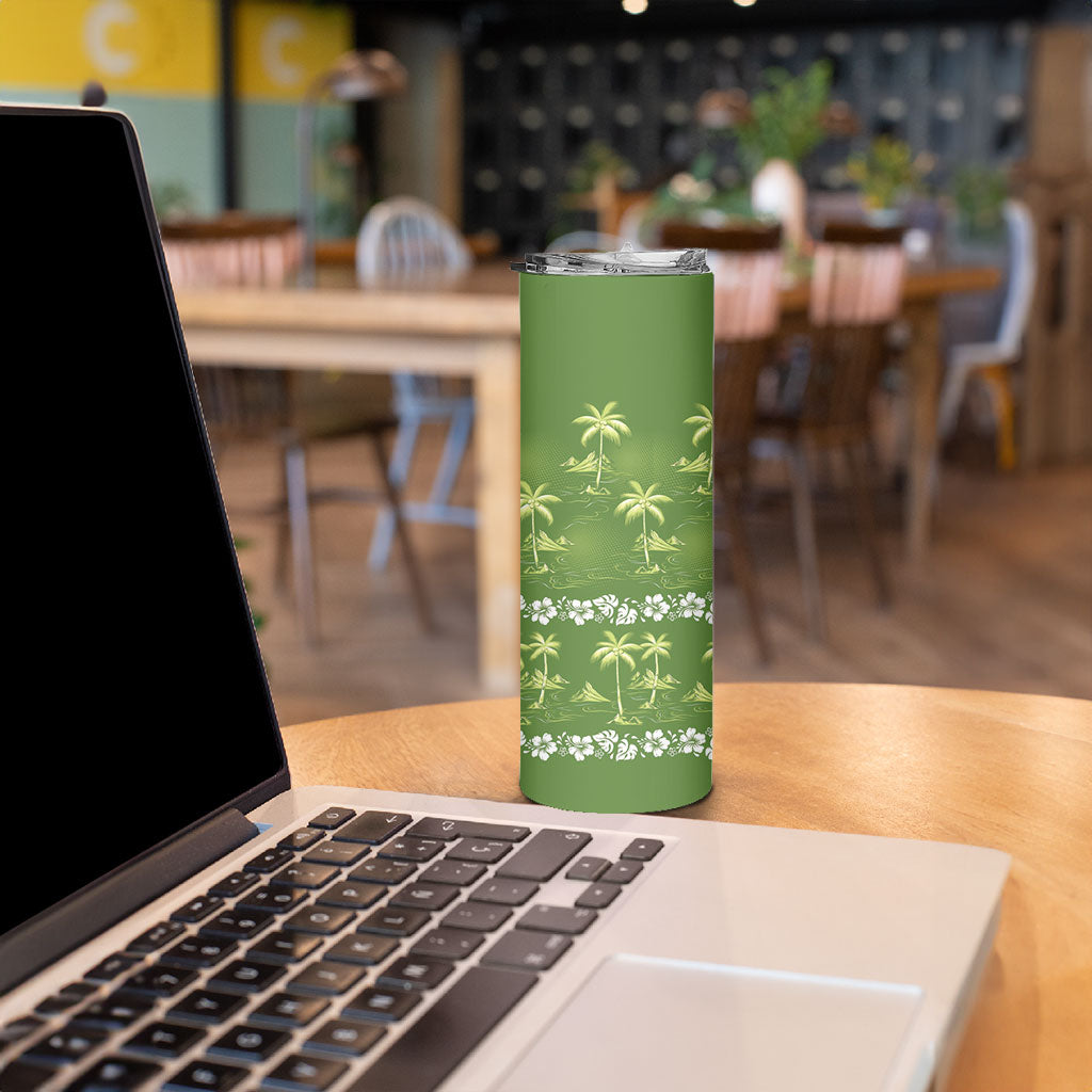 Olive Green Hawaii Palm Tree Hibiscus Skinny Tumbler Fantasy Summer Vibe