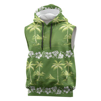 Olive Green Hawaii Palm Tree Hibiscus Sleeveless Hoodie Fantasy Summer Vibe LT01 Olive - Polynesian Pride