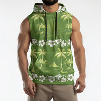 Olive Green Hawaii Palm Tree Hibiscus Sleeveless Hoodie Fantasy Summer Vibe LT01 - Polynesian Pride