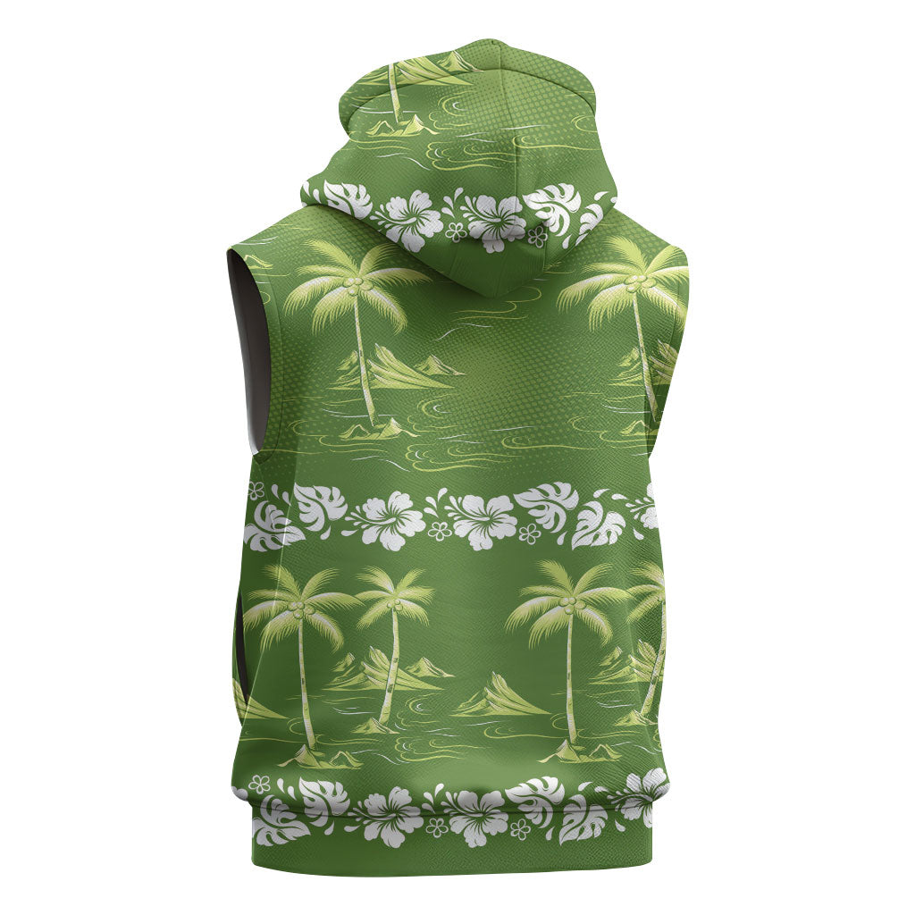 Olive Green Hawaii Palm Tree Hibiscus Sleeveless Zip Hoodie Fantasy Summer Vibe LT01 - Polynesian Pride